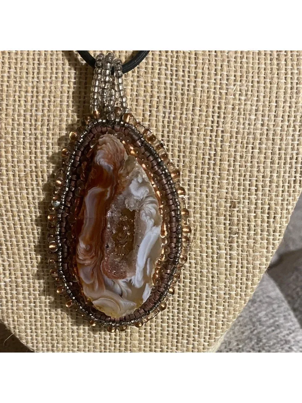 Handmade Brown Agate Beaded – One-of-a-Kind Pendant